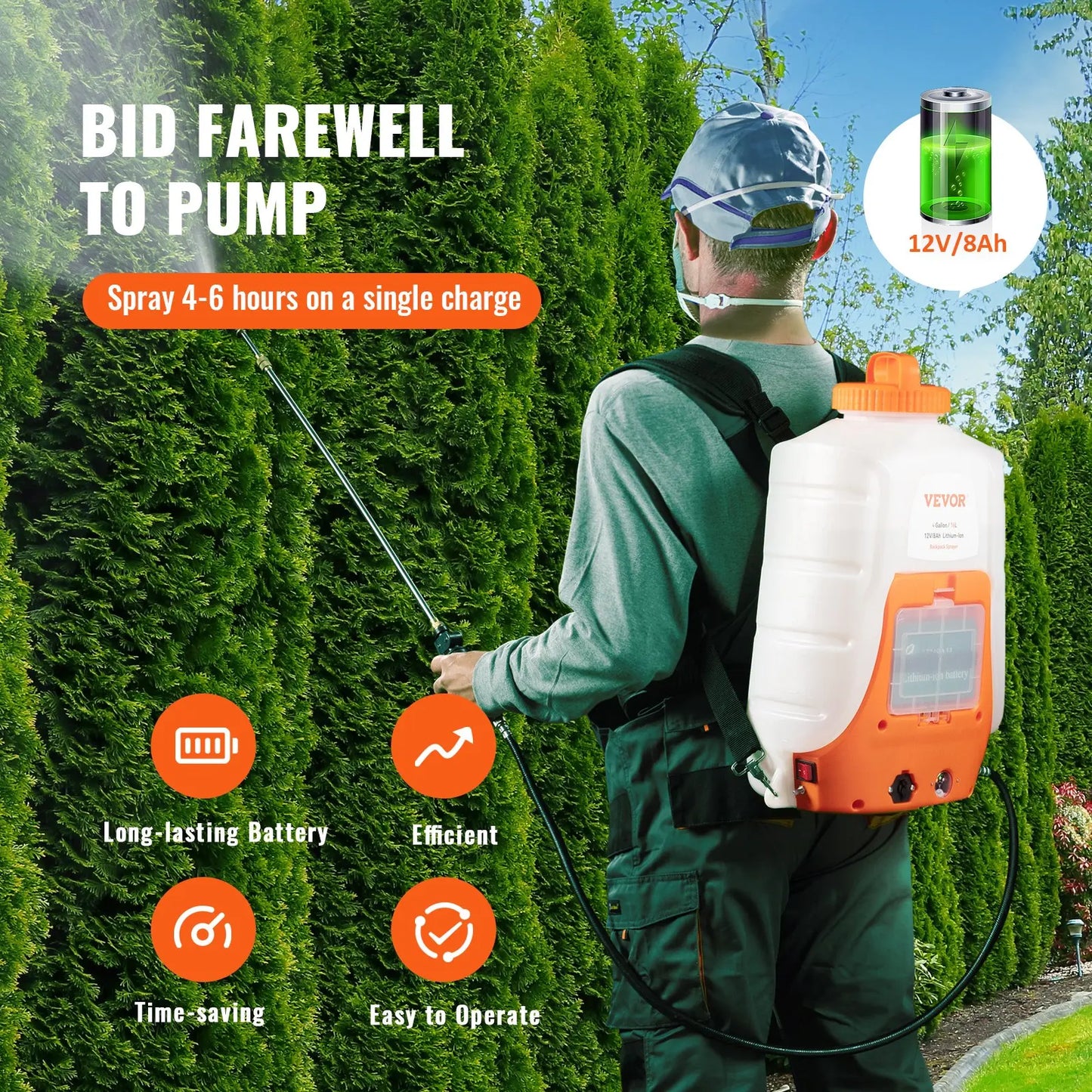 VEVOR Battery Powered Backpack Sprayer - 4 Gallon, 90 PSI