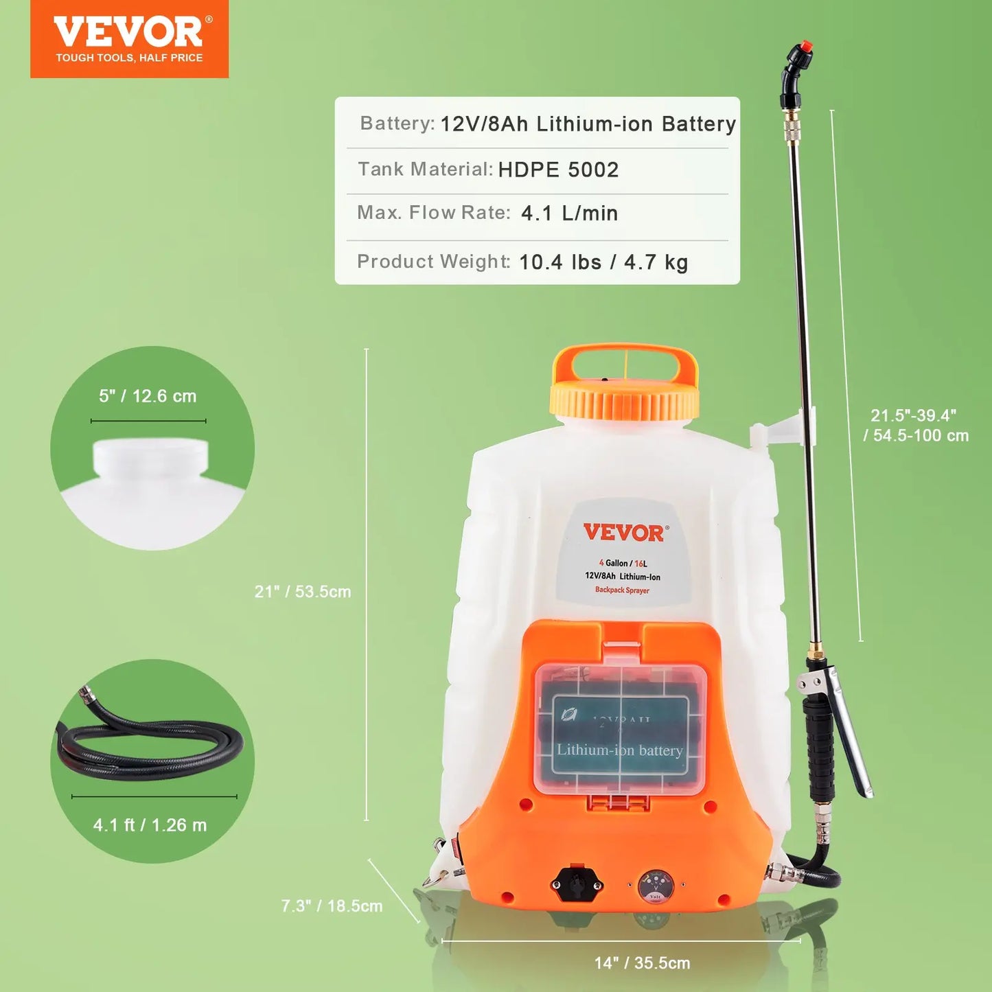 VEVOR Battery Powered Backpack Sprayer - 4 Gallon, 90 PSI