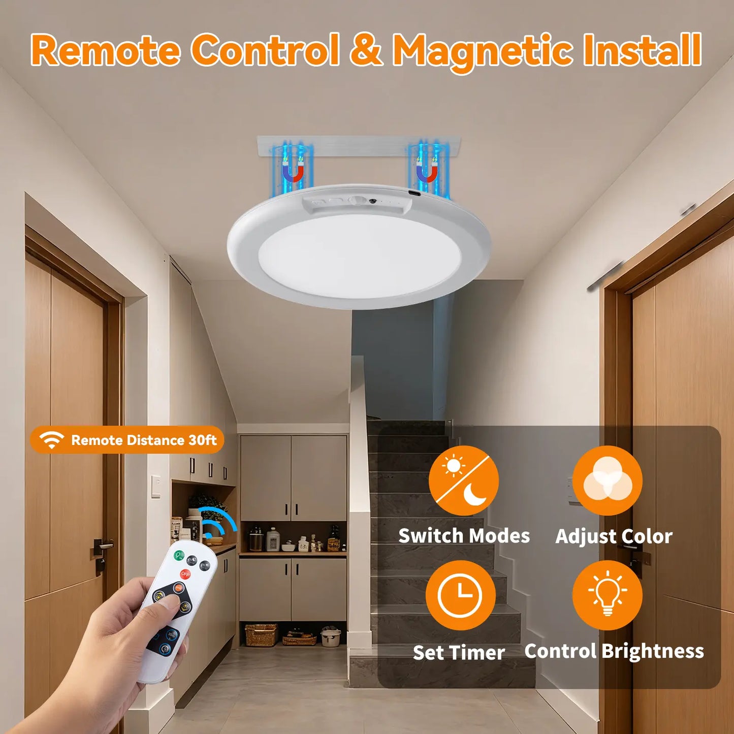 Rechargeable Magnetic Ceiling Lights 2-Pack with Remote