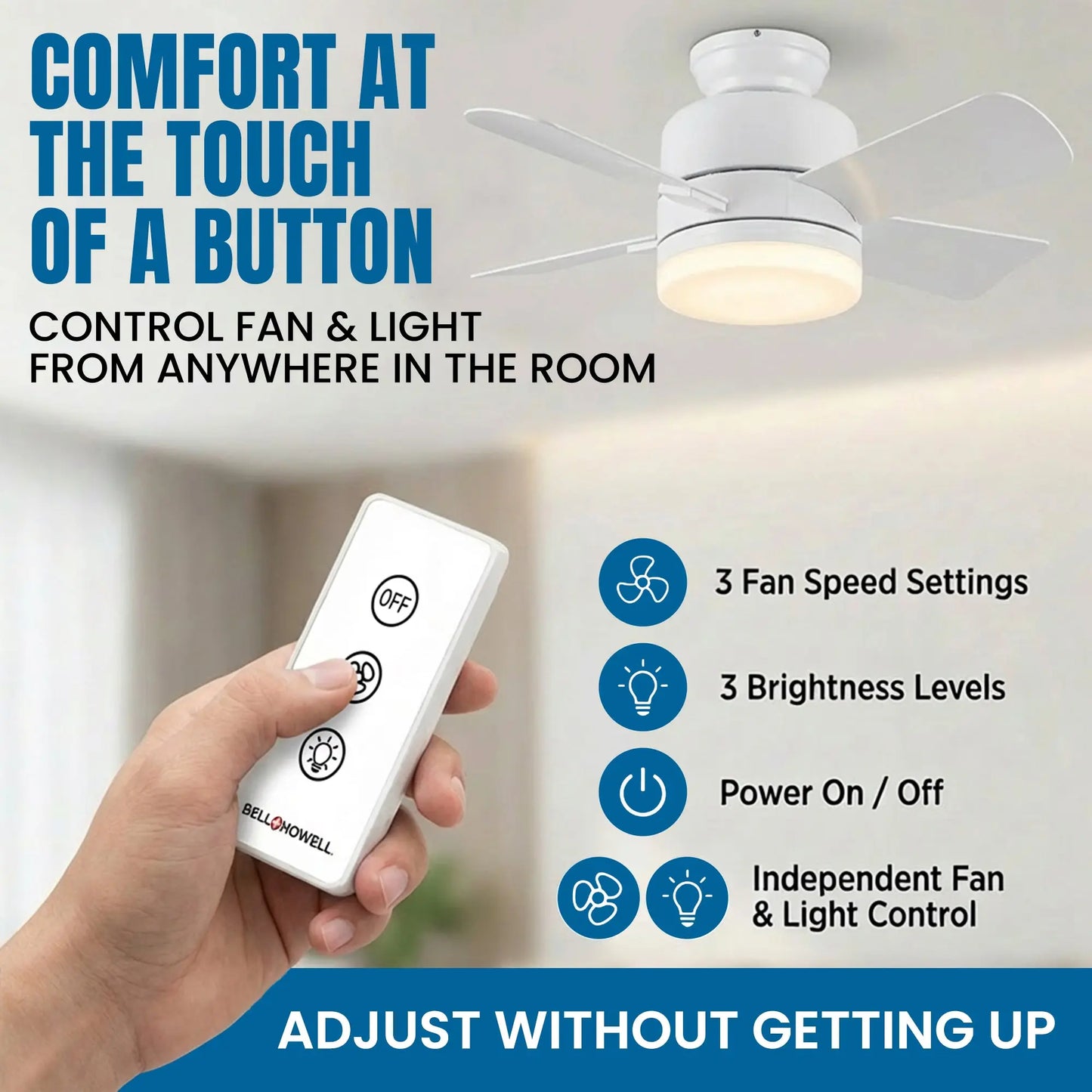 Remote Controlled Socket Ceiling Fan & Light - Bell + Howell