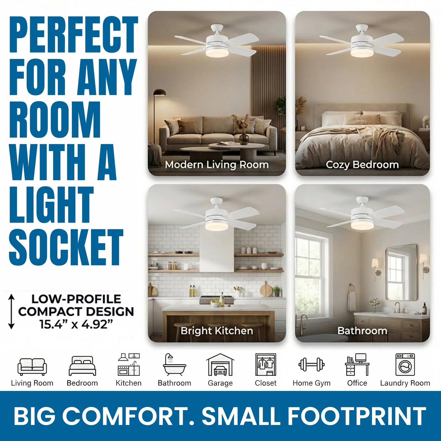 Remote Controlled Socket Ceiling Fan & Light - Bell + Howell